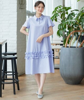 Tiaclasse シャツカラーフリルワンピース サックス