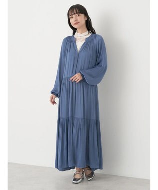 earth music&ecology サテンティアードワンピース Blue