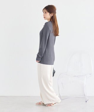 earth music&ecology スキッパー衿リブカーディガン Charcoal Gray