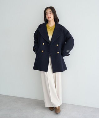 YECCA VECCA ウール混ミドル丈Pコート Dark Navy
