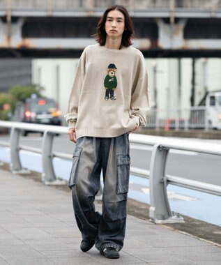 WEGO 【ユニセックス着用ITEM/MLサイズ展開】ジャガードアニマルプルオーバー オフホワイト