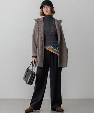 23区 【洗える】ラクーンブレンドダブルフェイス フーディー ニットカーディガン ブラウン系