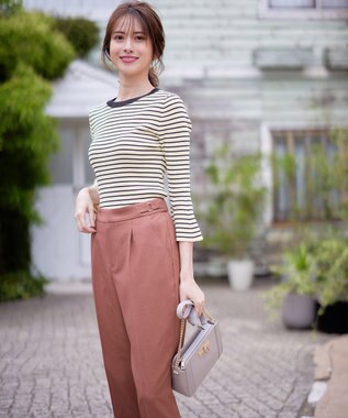 ANY SIS 【洗える】フレアースリーブ ニット ネイビーボーダー