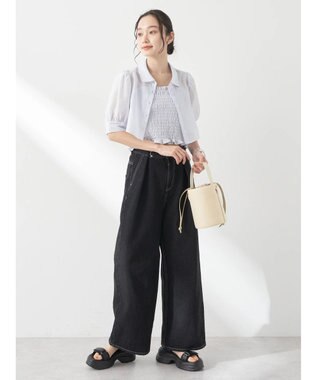 earth music&ecology ＳＥＴ２点シアークロップドシャツ×シャーリングタンク Blue