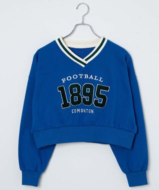 WEGO Vネックラインリブショートスウェット ブルー