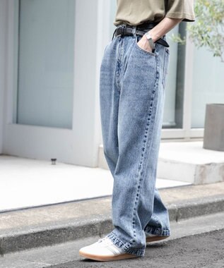 WEGO 【ユニセックス着用ITEM/ウエストゴム/SMLサイズ展開】デニムルーズテーパードパンツ デニム中濃加工色