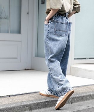 WEGO 【ユニセックス着用ITEM/ウエストゴム/SMLサイズ展開】デニムルーズテーパードパンツ デニム中濃加工色