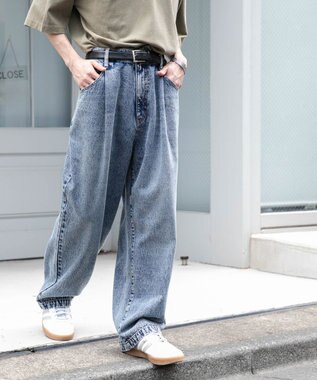 WEGO 【ユニセックス着用ITEM/ウエストゴム/SMLサイズ展開】デニムルーズテーパードパンツ デニム中濃加工色