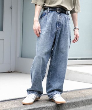 WEGO 【ユニセックス着用ITEM/ウエストゴム/SMLサイズ展開】デニムルーズテーパードパンツ デニム中濃加工色