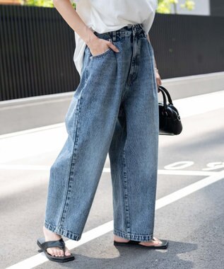 WEGO 【ユニセックス着用ITEM/ウエストゴム/SMLサイズ展開】デニムルーズテーパードパンツ デニム中濃加工色