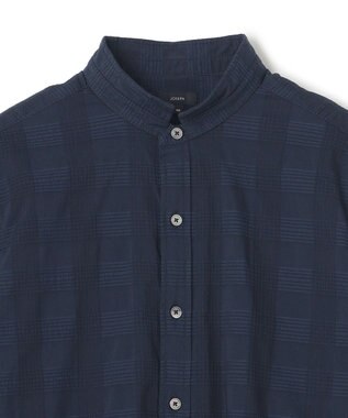 JOSEPH HOMME ドビーチェックストレッチ　ウイングカラー半袖シャツ ネイビー系