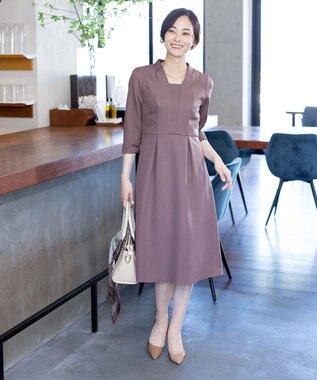 Tiaclasse 【洗える】裾に向かってエレガントに広がる美光沢フレアワンピース ピンクモカ