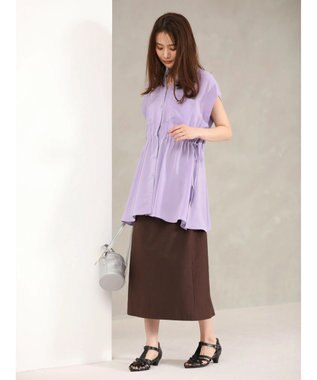 Green Parks ウエストドロストフレンチスリーブチュニック Purple