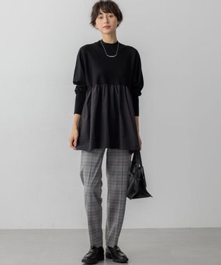 23区 L 【洗える】ギャザープルオーバー コンビ ニット ブラック系