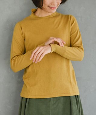 muuc 〈洗えるニット〉〈肌に優しいニット〉〈コットン＆カシミヤ〉〈通年着られるニット〉14Gハイゲージニットプルオーバー イエロー