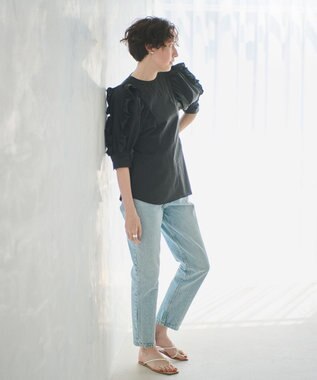 #Newans 【イージーケア】フリルスリーブブラウス ブラック系