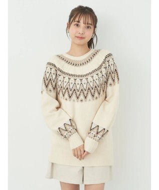 earth music&ecology オーロララメノルディックチュニック Ivory