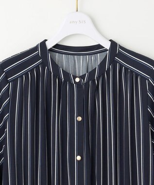 ANY SIS 【接触冷感・吸水速乾・UVケア】エアリードレープスムース ワンピース ネイビーストライプ