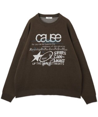 WEGO スプレーグラフィックニットプルオーバー ブラウン