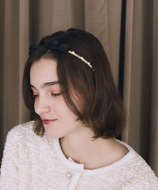 Maison de FLEUR グログランリボンメタルビジューカチューシャ