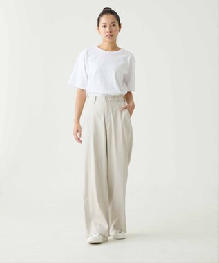 caqu linen rayon stretch wide pants リネンレーヨンストレッチワイドパンツ ecru