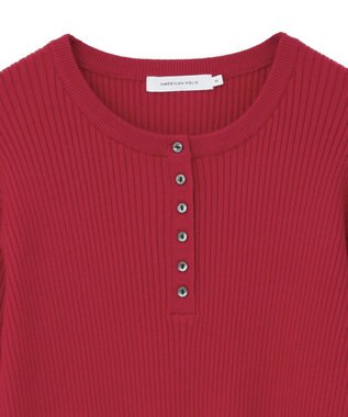 AMERICAN HOLIC バイパチヘンリーネックリブニットプルオーバー Red