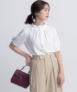 組曲 ライトデシンフリル襟 ブラウス アイボリー系