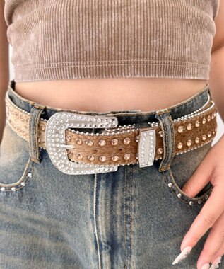 WEGO Lビジューラメシャギーベルト ベージュ