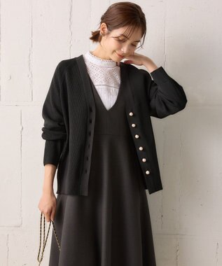 組曲 【洗える・軽量】スポンディッシュニット カーディガン ブラック系