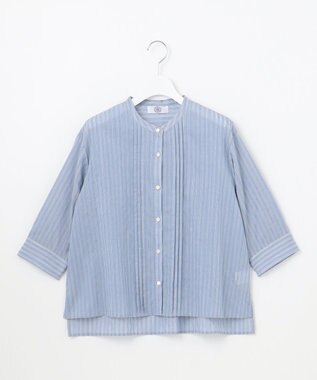 J.PRESS LADIES 【洗える】シアーピンストライプ ブラウスライク カットソー サックスベース系