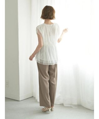 YECCA VECCA チュールギャザーブラウス Brown