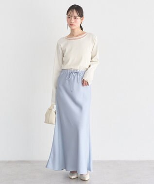 earth music&ecology サテンフリルマーメイドスカート Sax