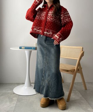 WEGO 雪柄ZIPニット レッド