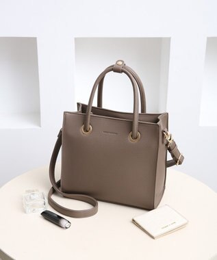 style code  【MERCURYDUO/マーキュリーデュオ】メタルアイレット　両アオリポケット　スクエアハンドバッグ オーク