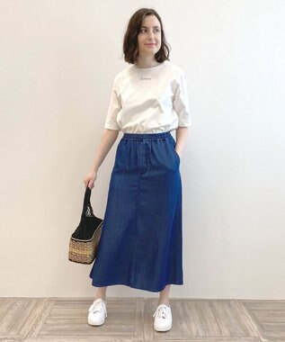 自由区 L 【セット可/洗える】テンセルデニム ロングスカート ネイビー系