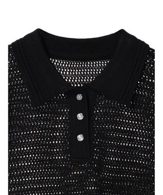 earth music&ecology ラインポロニットプルオーバー Black