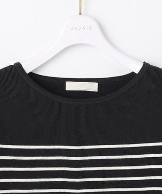 ANY SIS 【洗える】スポンディッシュペプラム ニット ブラック×オフ