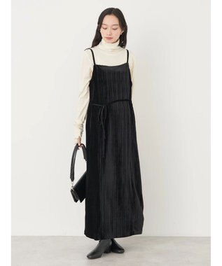 earth music&ecology ベロアプリーツキャミワンピース Black