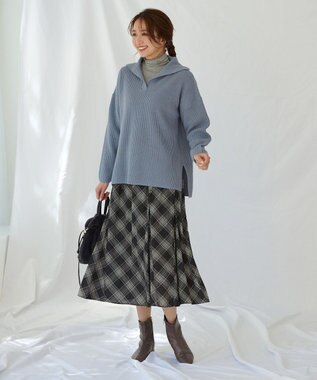 ANY ウールブレンドスキッパーネックニット ブルー