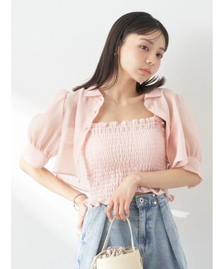 earth music&ecology ＳＥＴ２点シアークロップドシャツ×シャーリングタンク Pink