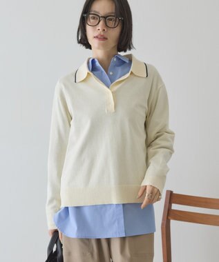 AMERICAN HOLIC 配色ラインニットポロ Ivory