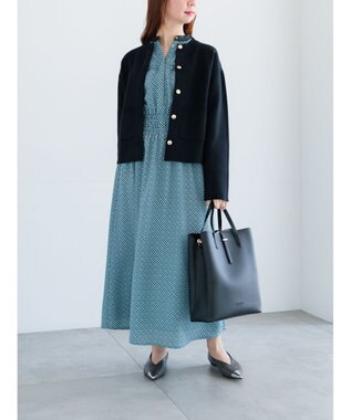 Te chichi バイカラーシャーリングワンピース ブルー