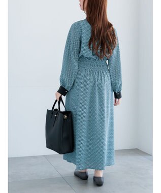 Te chichi バイカラーシャーリングワンピース ブルー