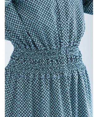 Te chichi バイカラーシャーリングワンピース ブルー