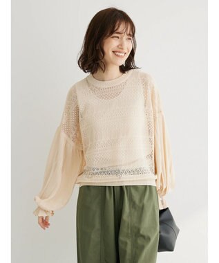 Green Parks ・ｆｕｒｒｙ　ｒａｔｅ　シアー×ギャザープルオーバー Light Beige