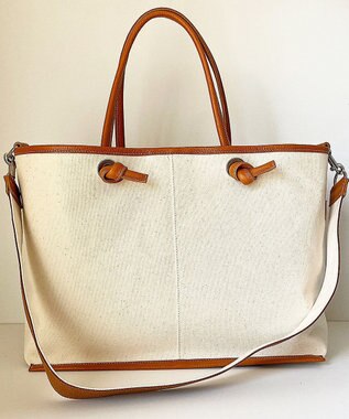 Hekhèr Le Style de Vie 【日本製 / A4サイズ対応/2WAY】コットンキャンバス×シュリンクレザー ノットトートバッグ large キャメル