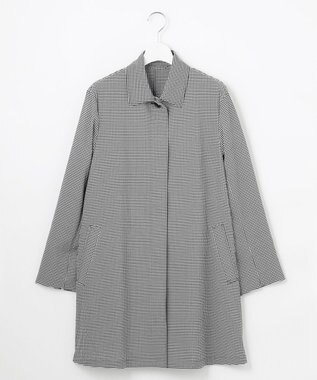 J.PRESS LADIES L 【洗える】Lightストレッチギンガム シングル トレンチコート ブラック×ライトグレーギンガム系