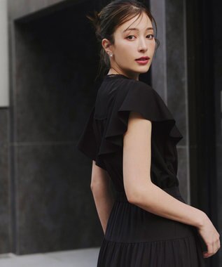 Tiaclasse L 【洗える】フレアスリーブレースブラウス ブラック