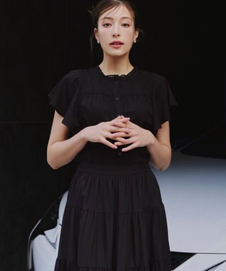 Tiaclasse L 【洗える】フレアスリーブレースブラウス ブラック