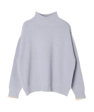 Green Parks 袖ラインカノコ編みニットプルオーバー Sax